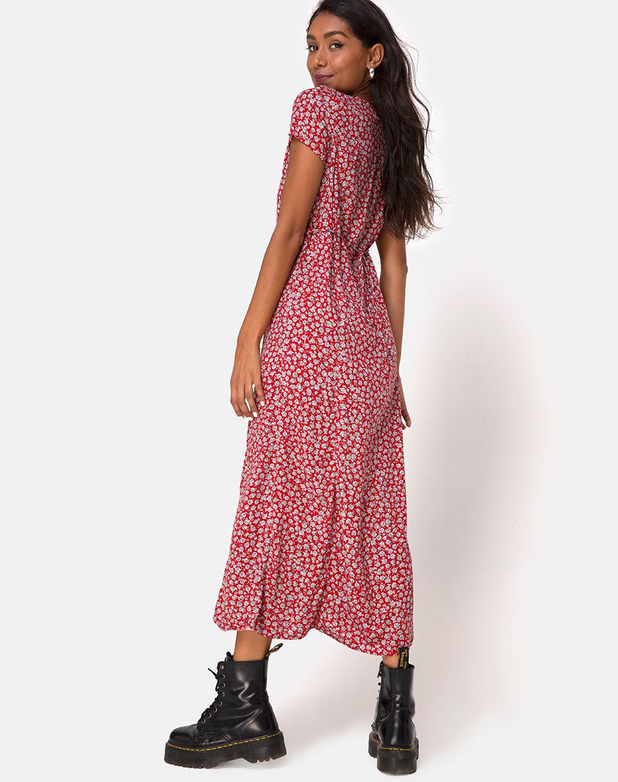 Sanrin Jurk in Ditsy Rose Rood Zilver