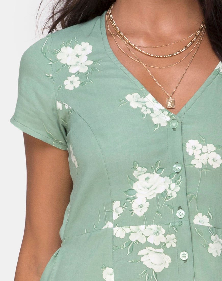 Afbeelding van Sanrin Maxi Dress in Mono Flower Green