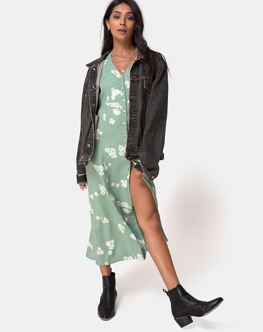 Afbeelding van Sanrin Maxi Dress in Mono Flower Green