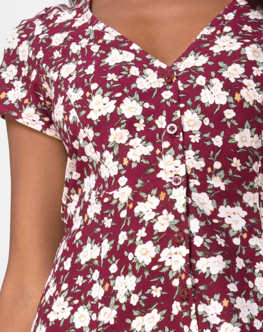 Afbeelding van Sanrin Midi Dress in Wild Fleur Maroon