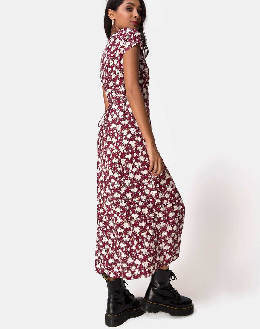 Afbeelding van Sanrin Midi Dress in Wild Fleur Maroon