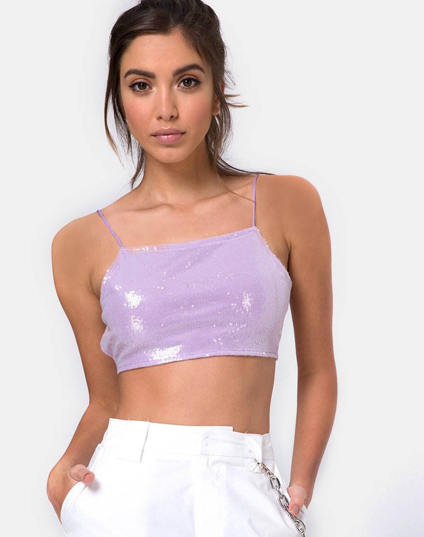 Sasha Crop Top in Matte Mini Pailletten Lila