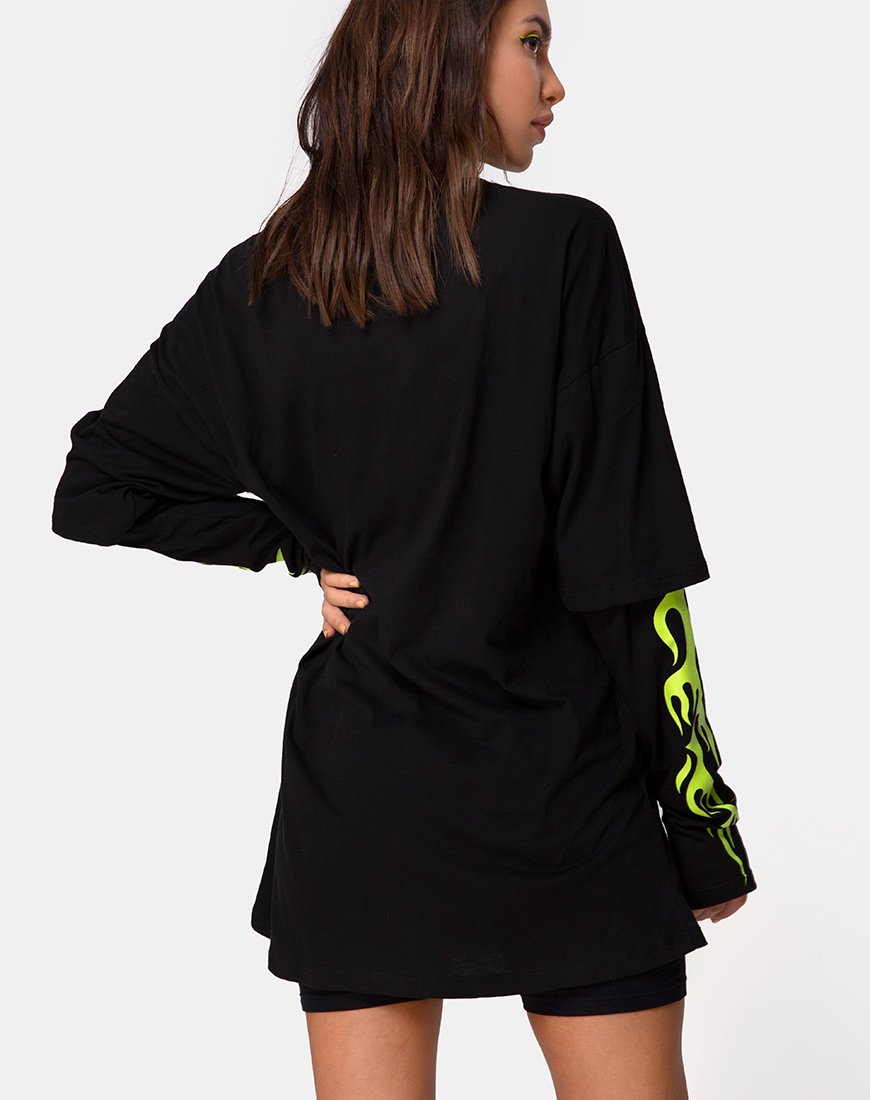 Sashie-trui jurk in zwart met groene tribal
