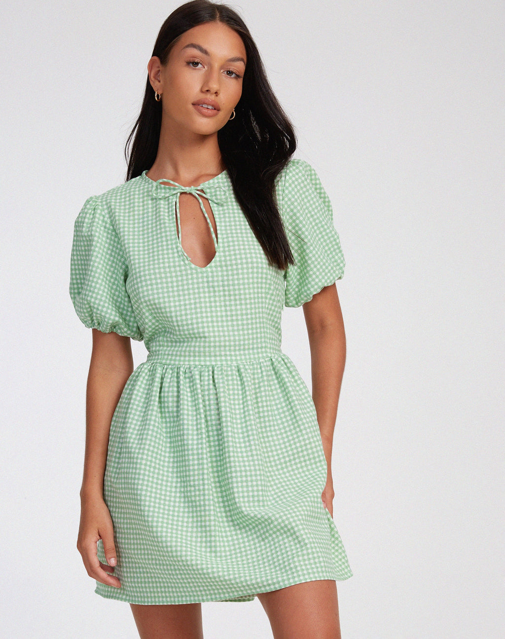 Sashio Mini Jurk in Mini Gingham Groen
