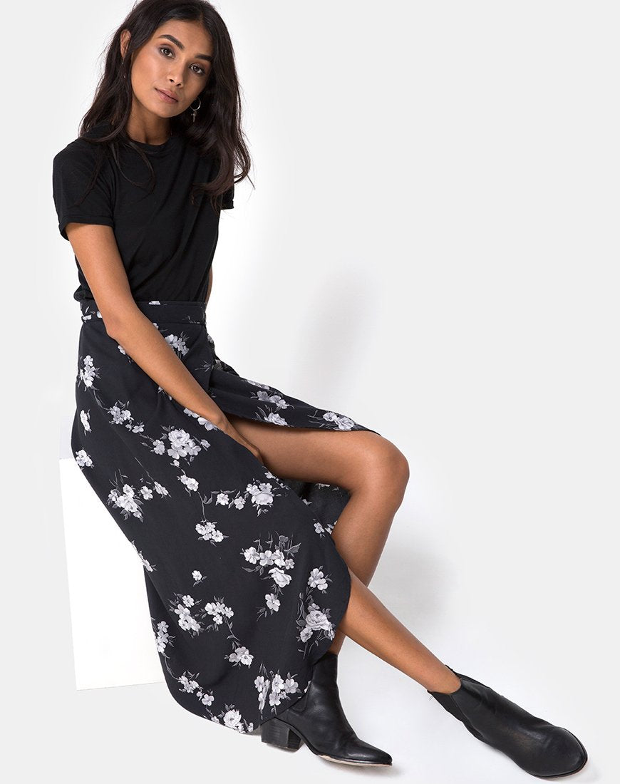 Satha Midi rok in monobloem zwart