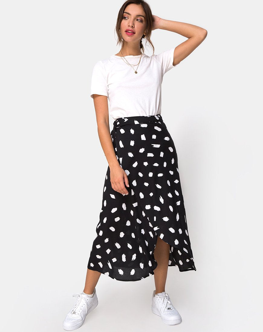 Satha Midi rok in Diana Stip Zwart