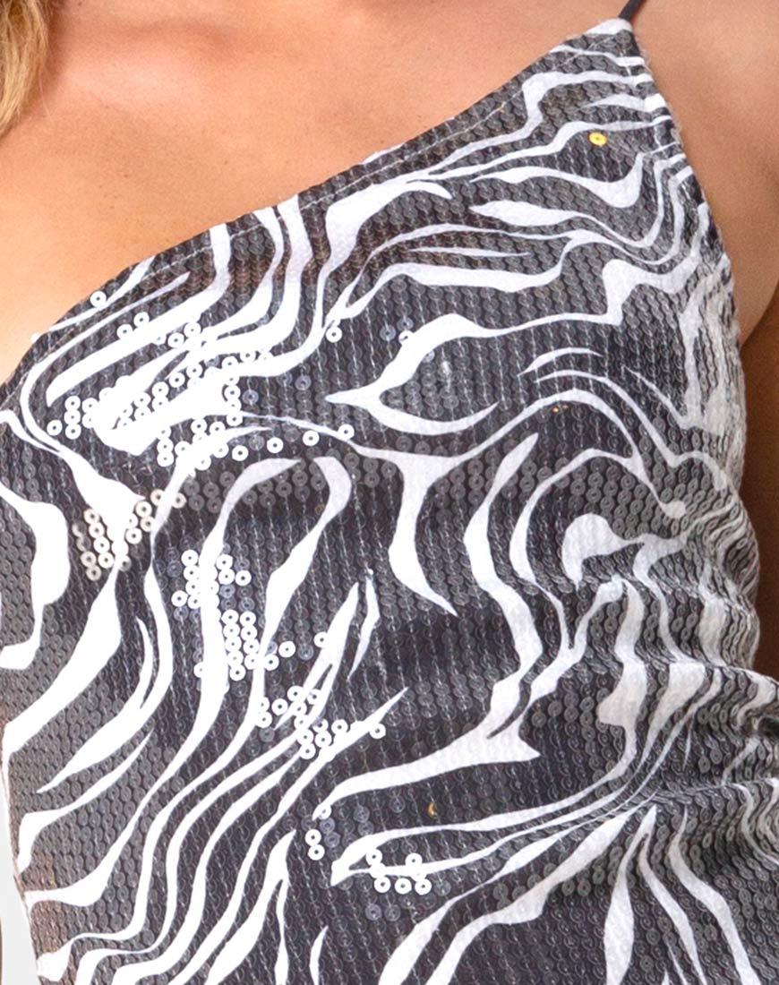 Afbeelding van Sattia Bodycon Jurk in Trippy Zebra Helder Pailletten
