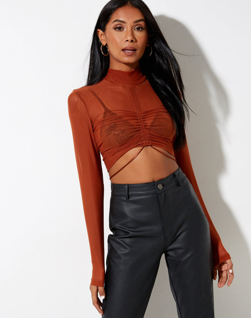 Sauja Gewatteerde Top in Mesh Brick