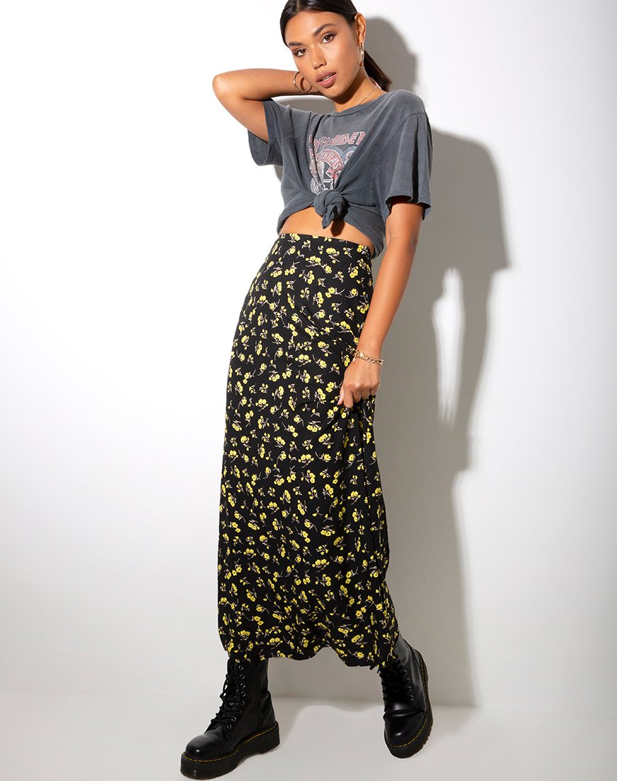 Sayan Maxi rok in boterbloem zwart en geel