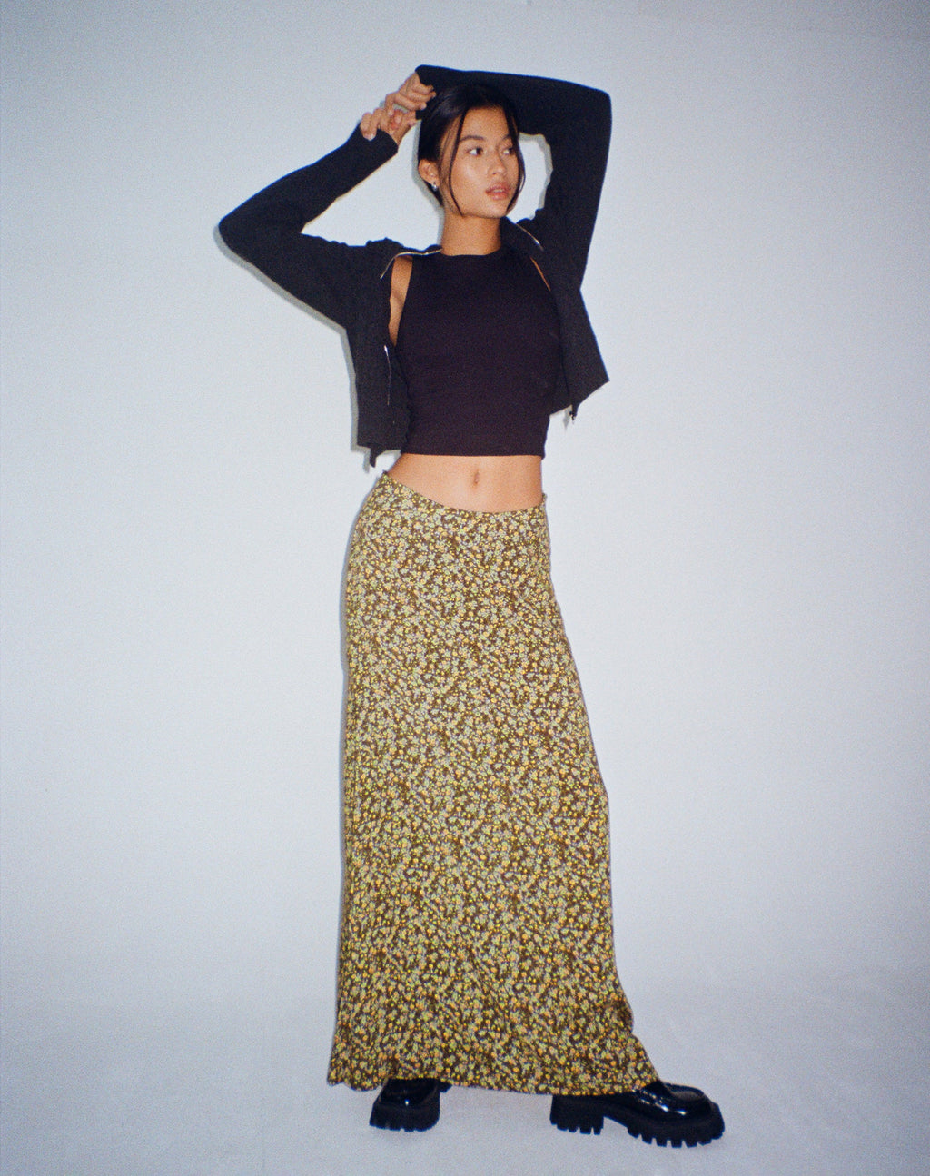 Sayan Maxi Rok in Grungey Bloemig Khaki