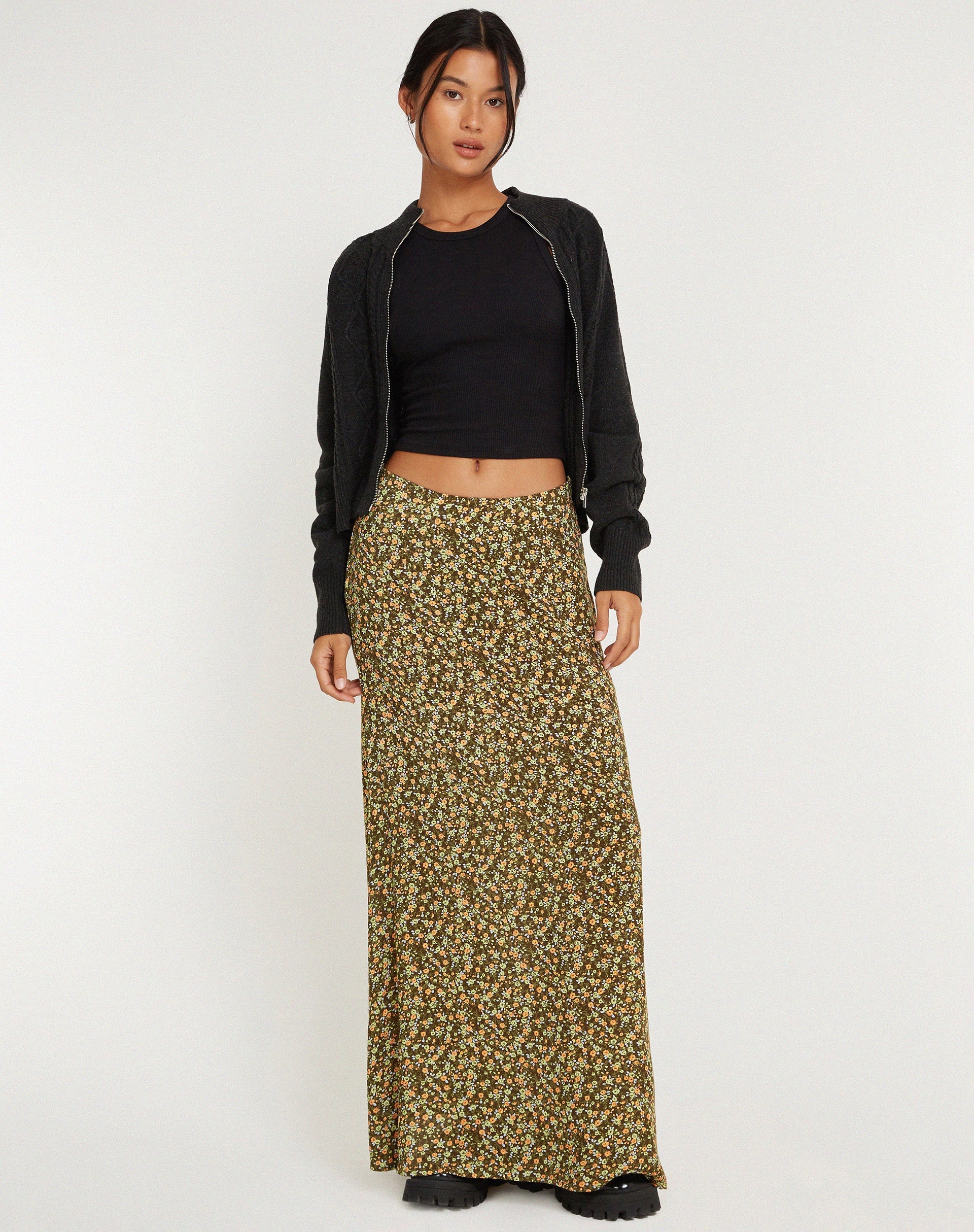 Afbeelding van Sayan Maxi rok in Grungey Floral Khaki