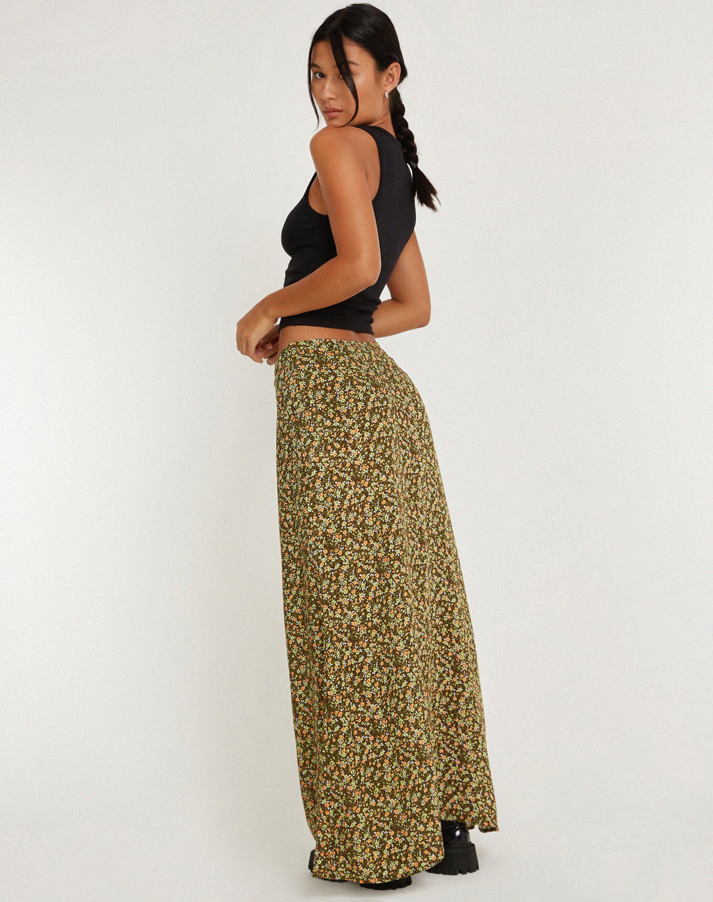 Sayan Maxi Rok in Grungey Bloemig Khaki