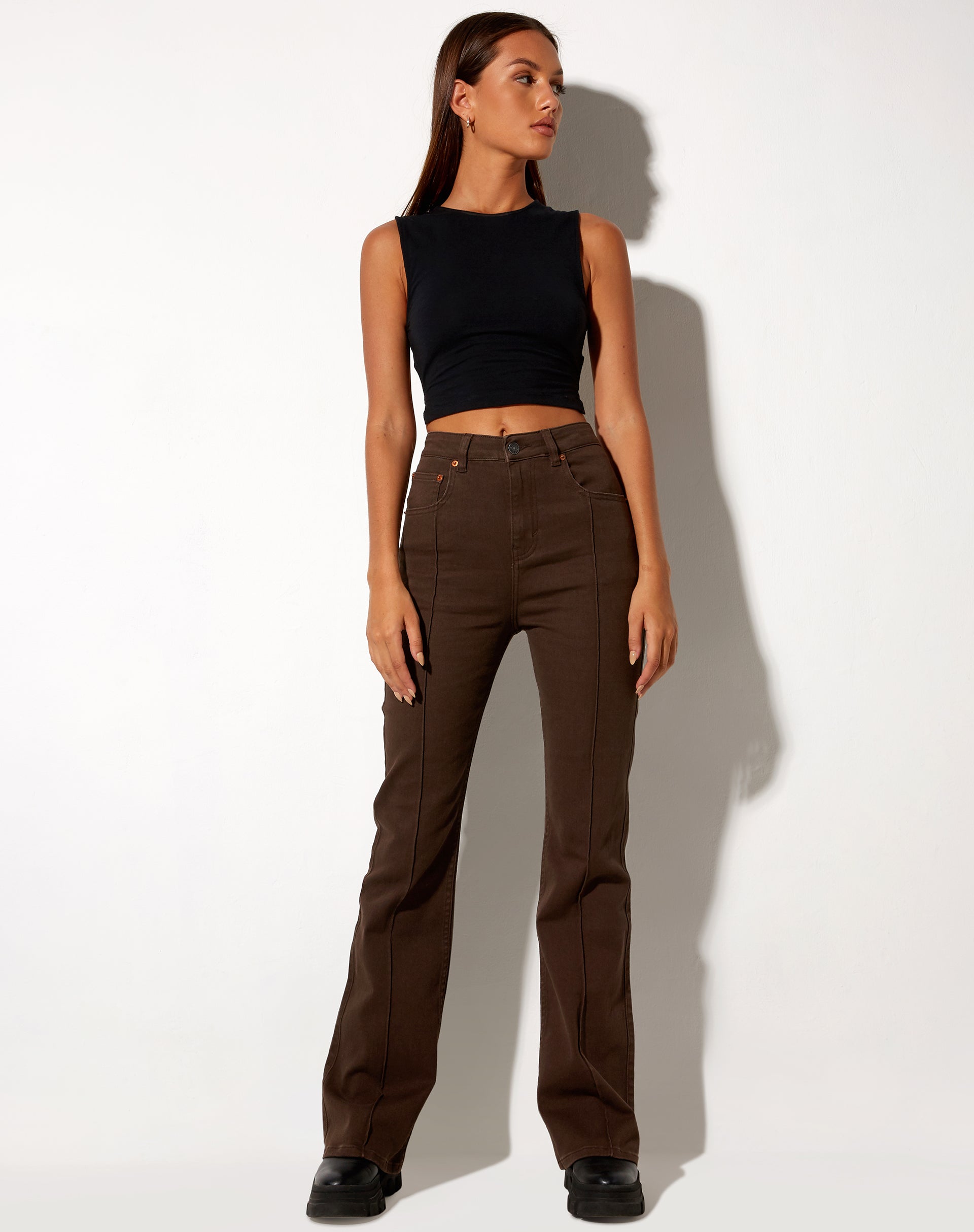 Afbeelding van Seam Bootleg Jeans in Bittere Chocolade