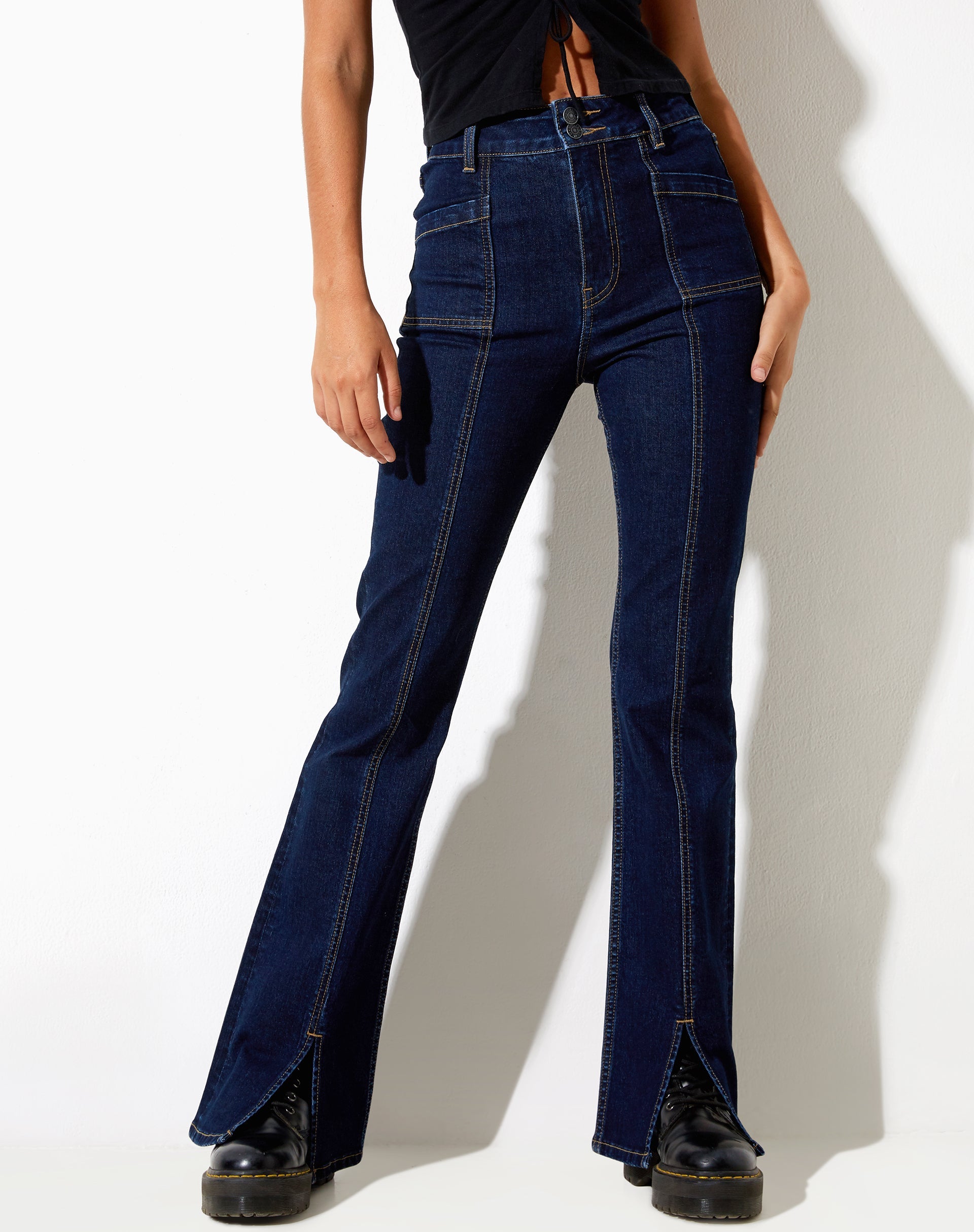 Afbeelding van Seam Split Jeans in Indigoblauw