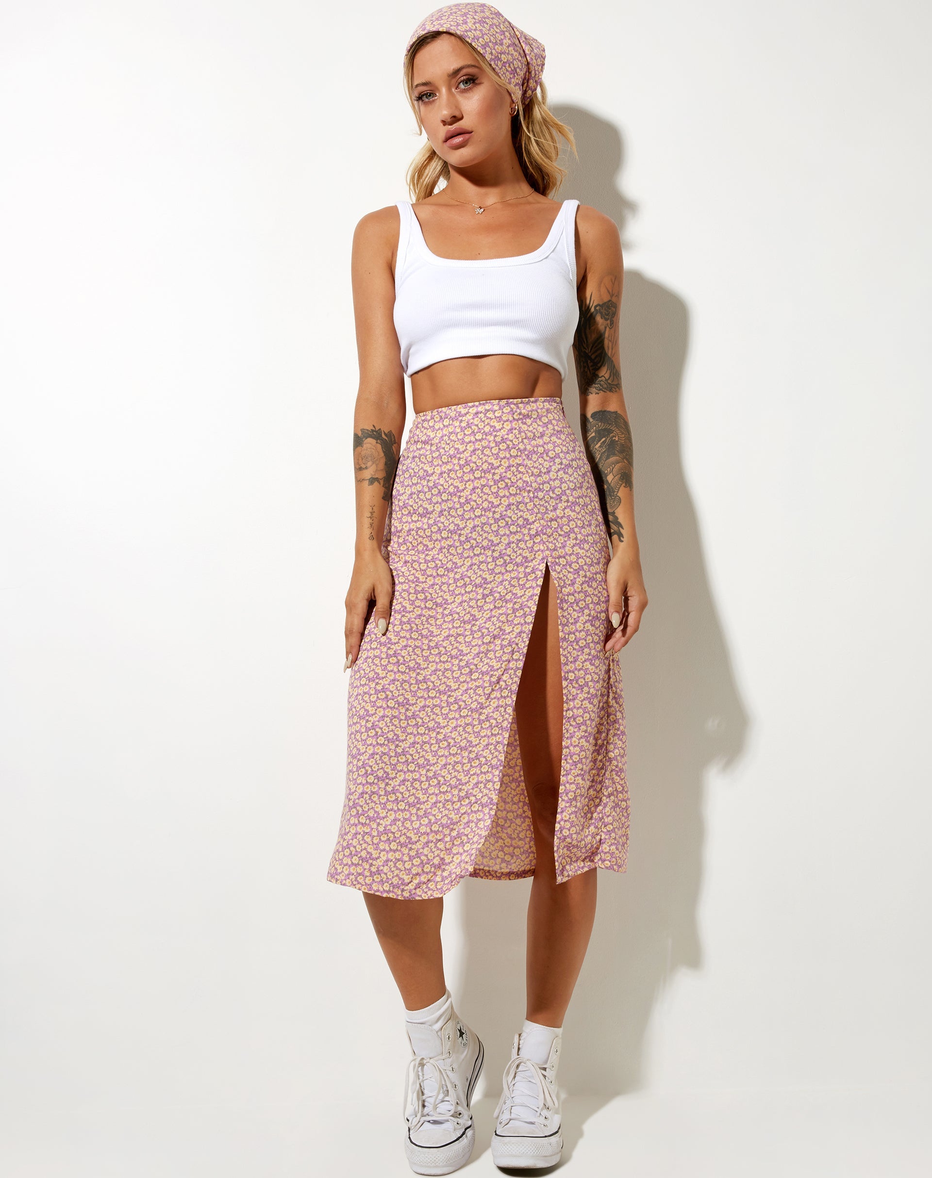 Afbeelding van Seko Midi rok in Flower Fun Lila Citroen