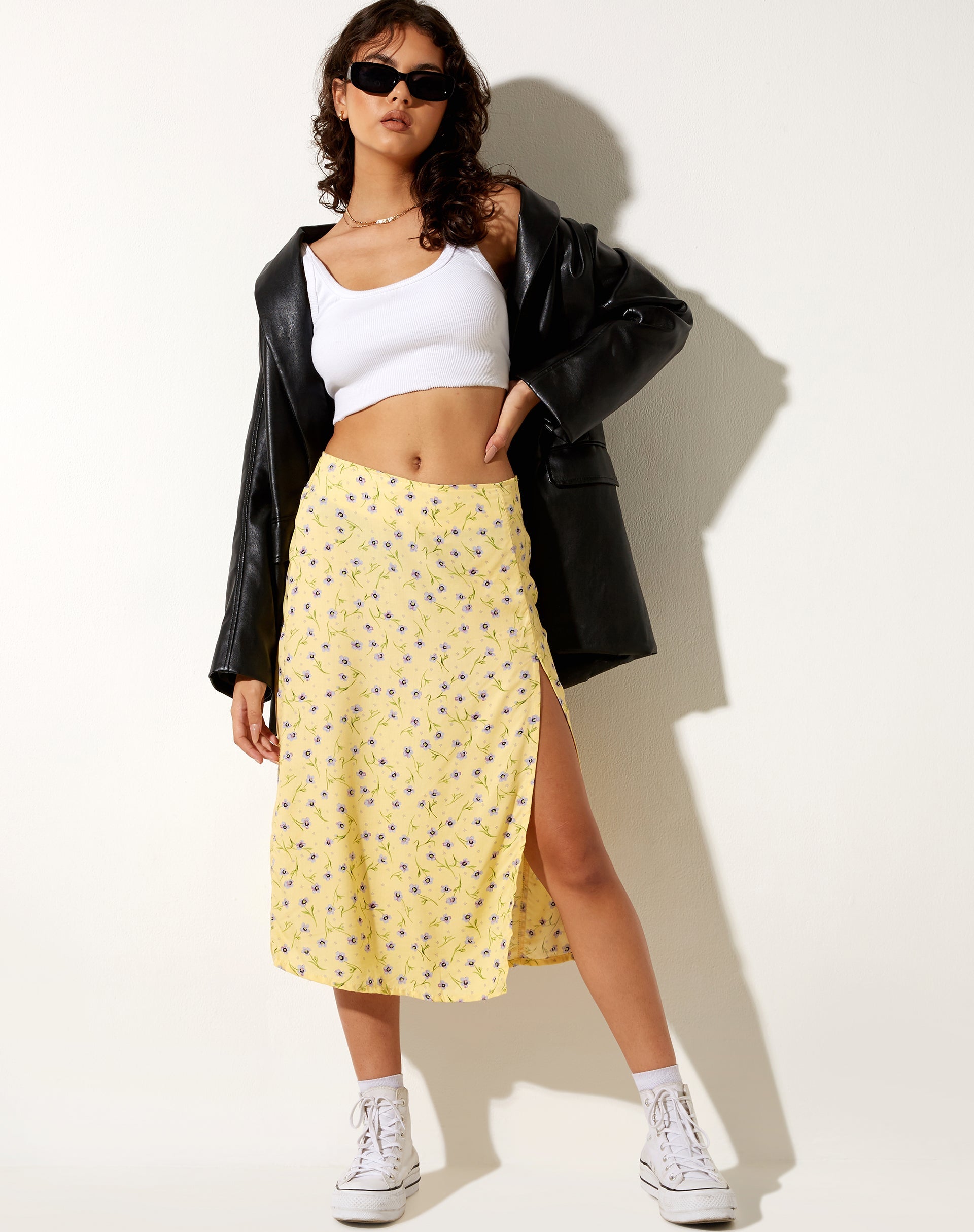 Afbeelding van Seko Midi rok in wilde bloem Lemon Drop
