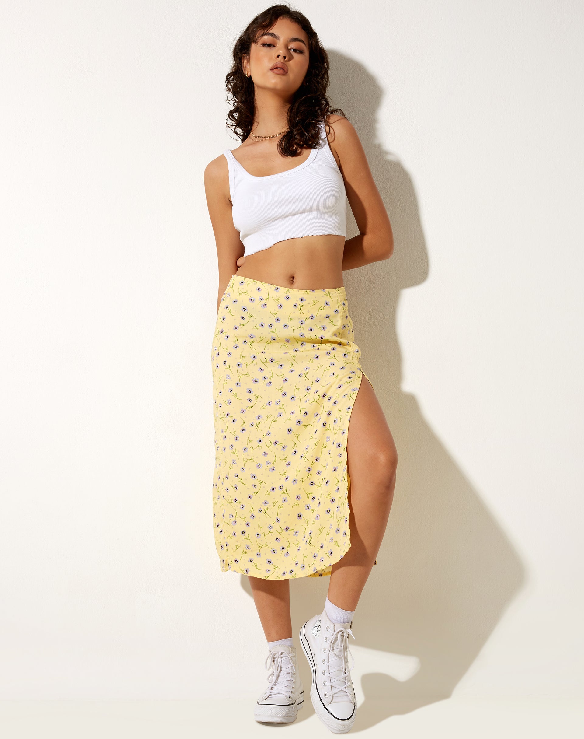 Afbeelding van Seko Midi rok in wilde bloem Lemon Drop