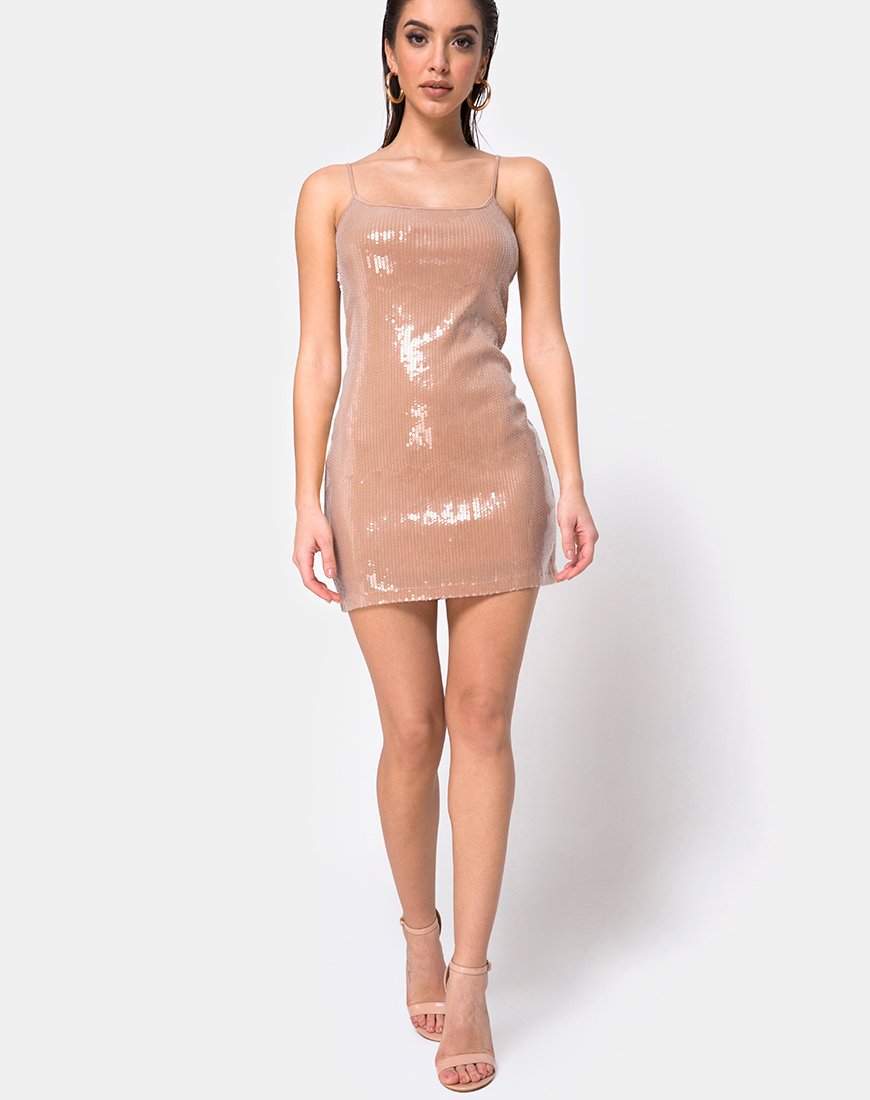 Afbeelding van Selah Bodycon Jurk in Camel met Heldere Pailletten