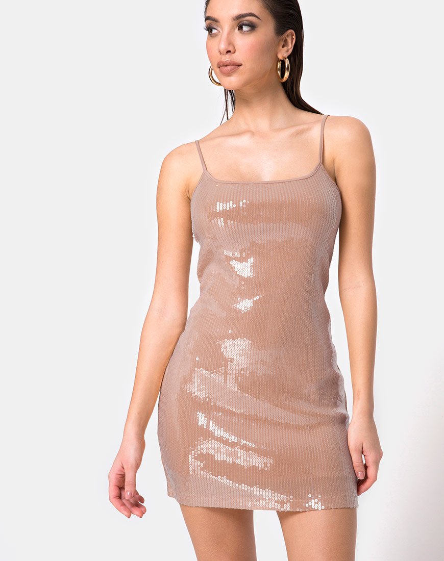 Selah Bodycon Jurk in Camel met Heldere Pailletten