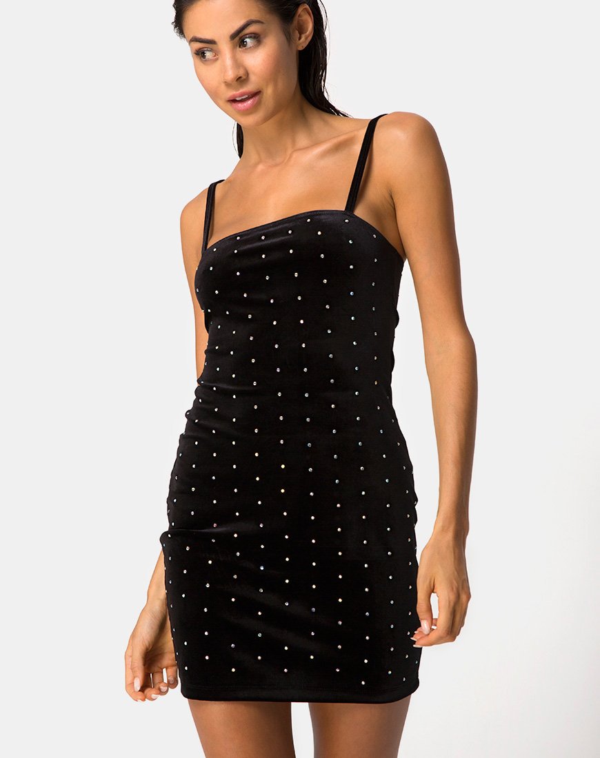 Selah Bodycon Jurk in Diamante Zwart