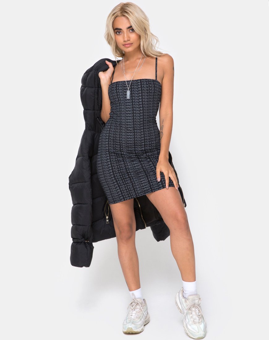 Afbeelding van Selah Bodycon Jurk in Tokyo Techno Tour Zwart