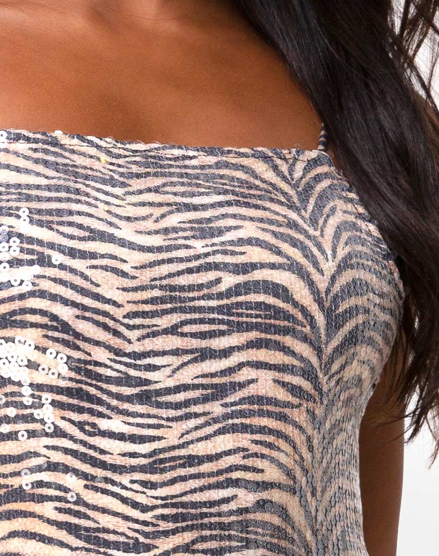Afbeelding van Selana Bodycon Jurk in Tijger met Heldere Pailletten