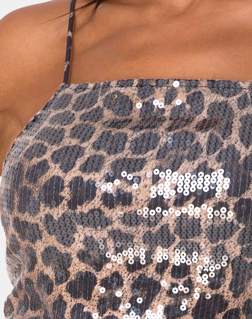Afbeelding van Selana Bodycon Jurk in Luipaard met Heldere Pailletten