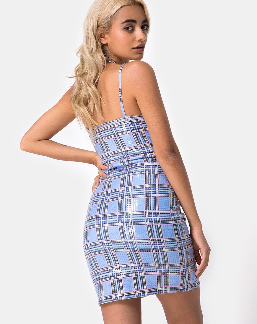 Afbeelding van Seleh Bodycon Jurk in jaren '90 ruit met doorzichtig lovertje
