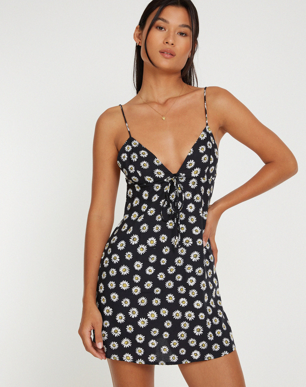 Senora Mini Jurk in Grunge Daisy Zwart