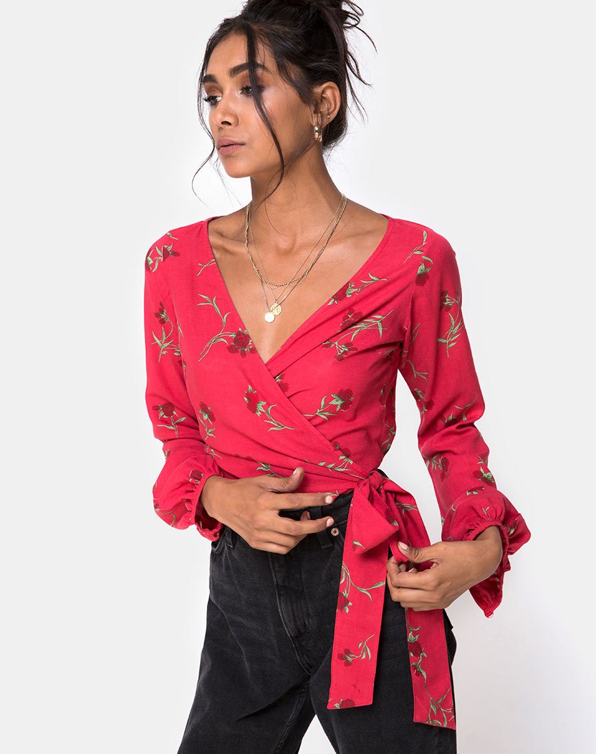 Afbeelding van Sepra Wrap Top in Rouge Rose Pink