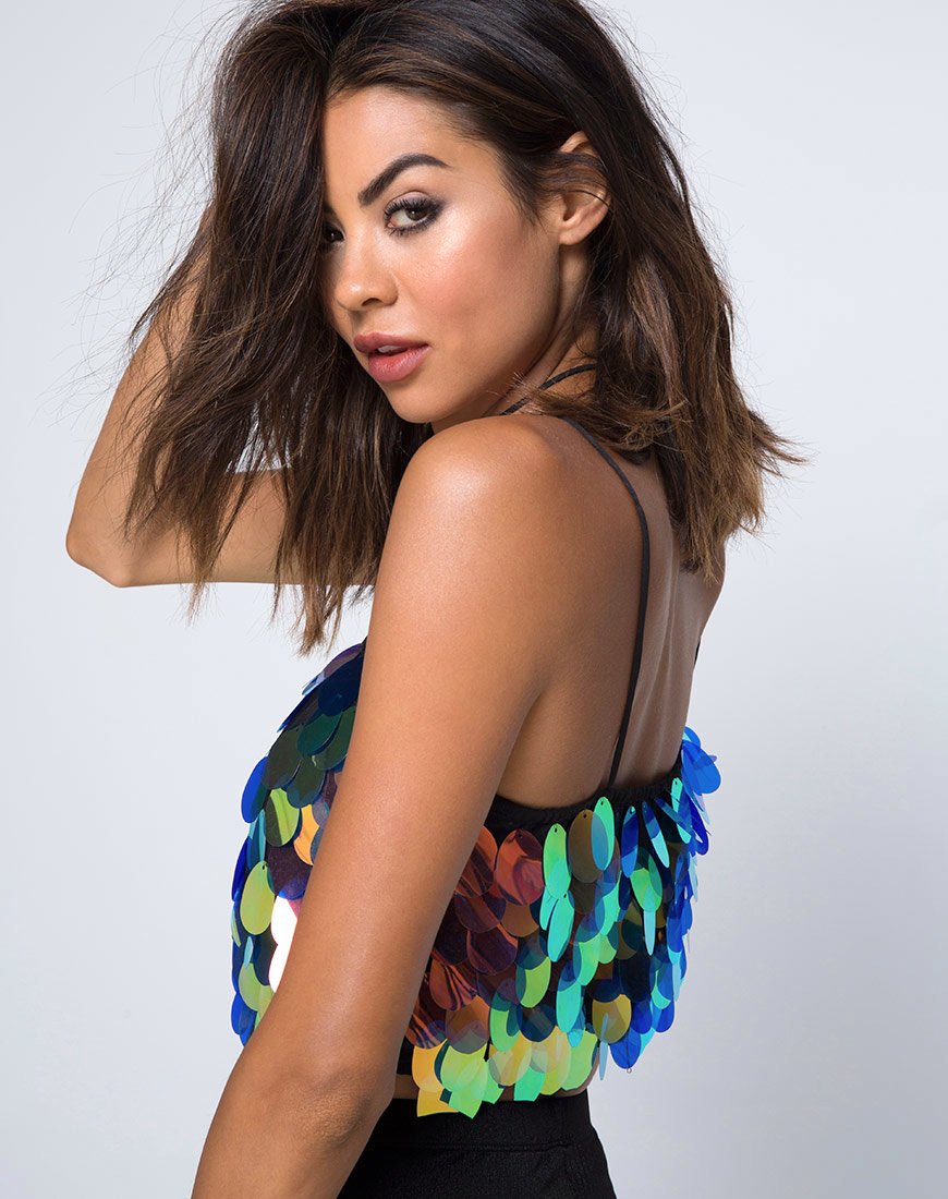 Afbeelding van Cadence Crop Top in Tear Drop Sequin Pink Oil