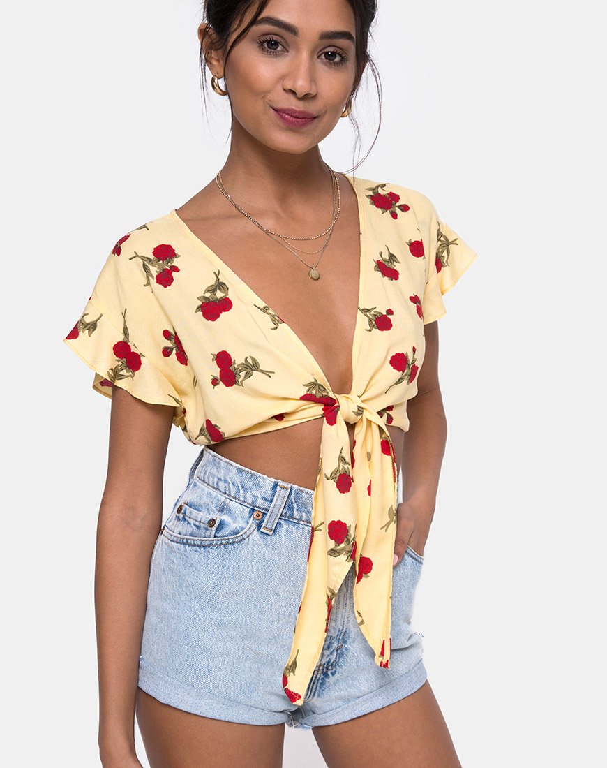Shae Crop Top in Vallende Roos Geel
