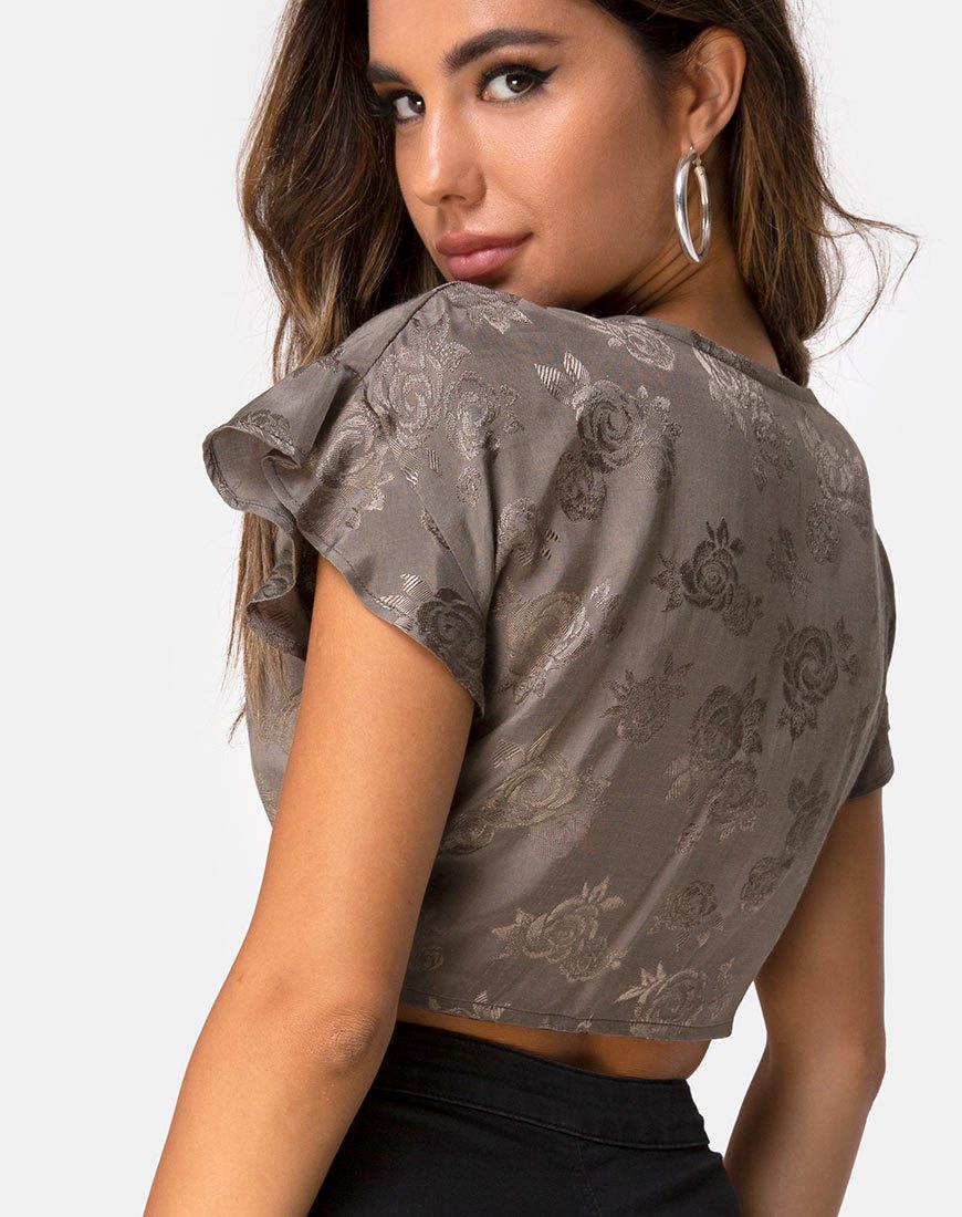 Shae Crop Top in Satijn Roos Zilvergrijs