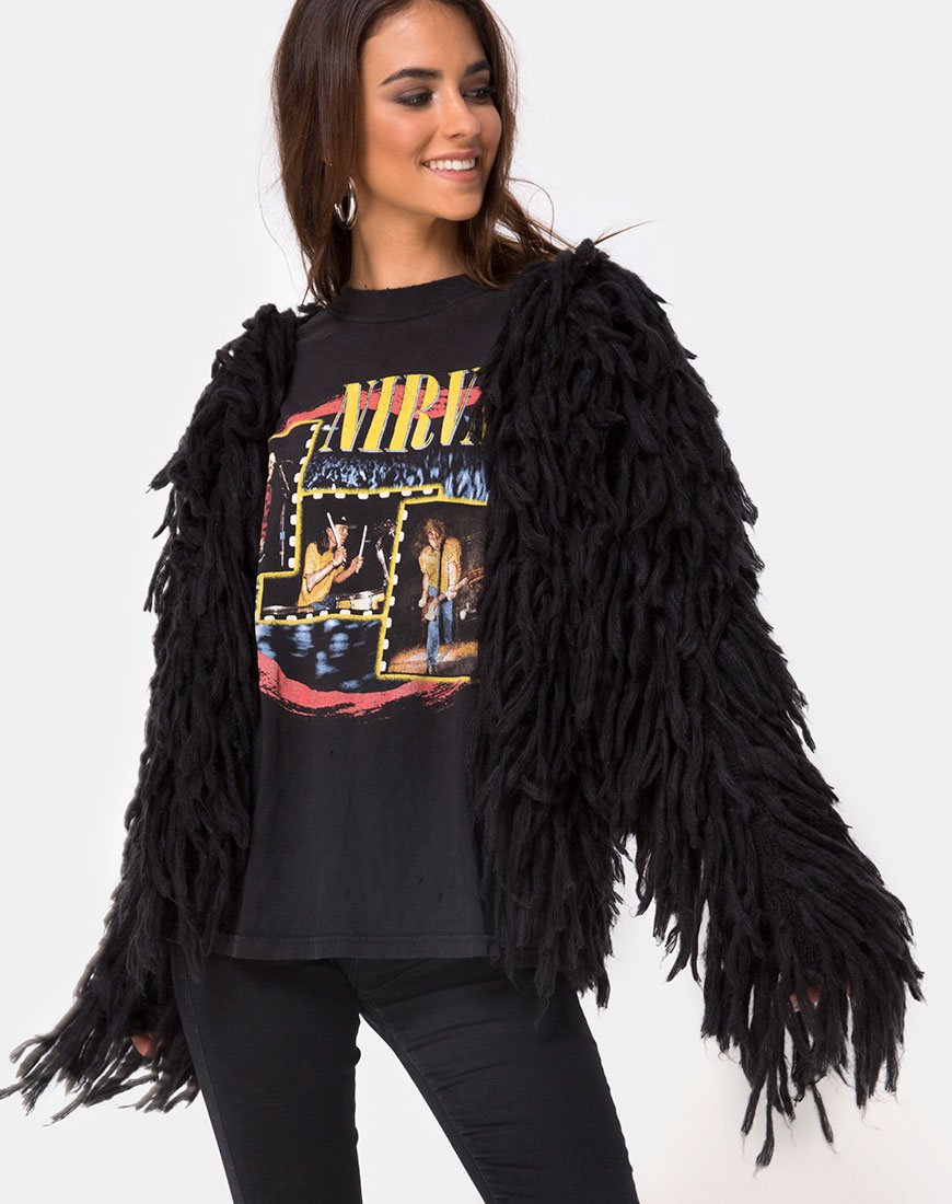 Shaggy gebreide cardi in Moheir zwart