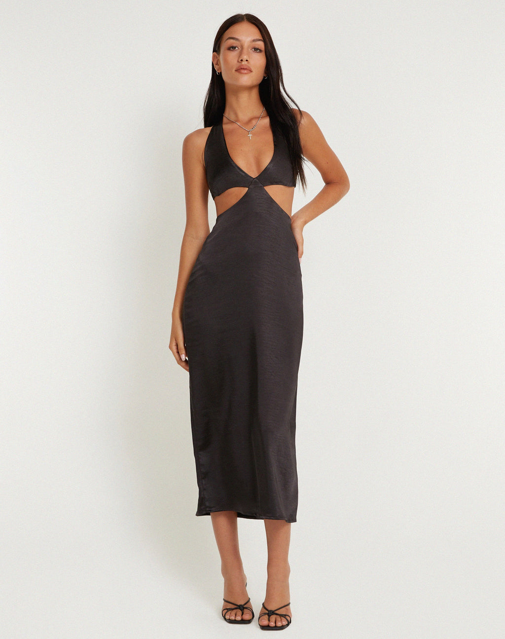 Shalini Midi Dress in Satijn Zwart