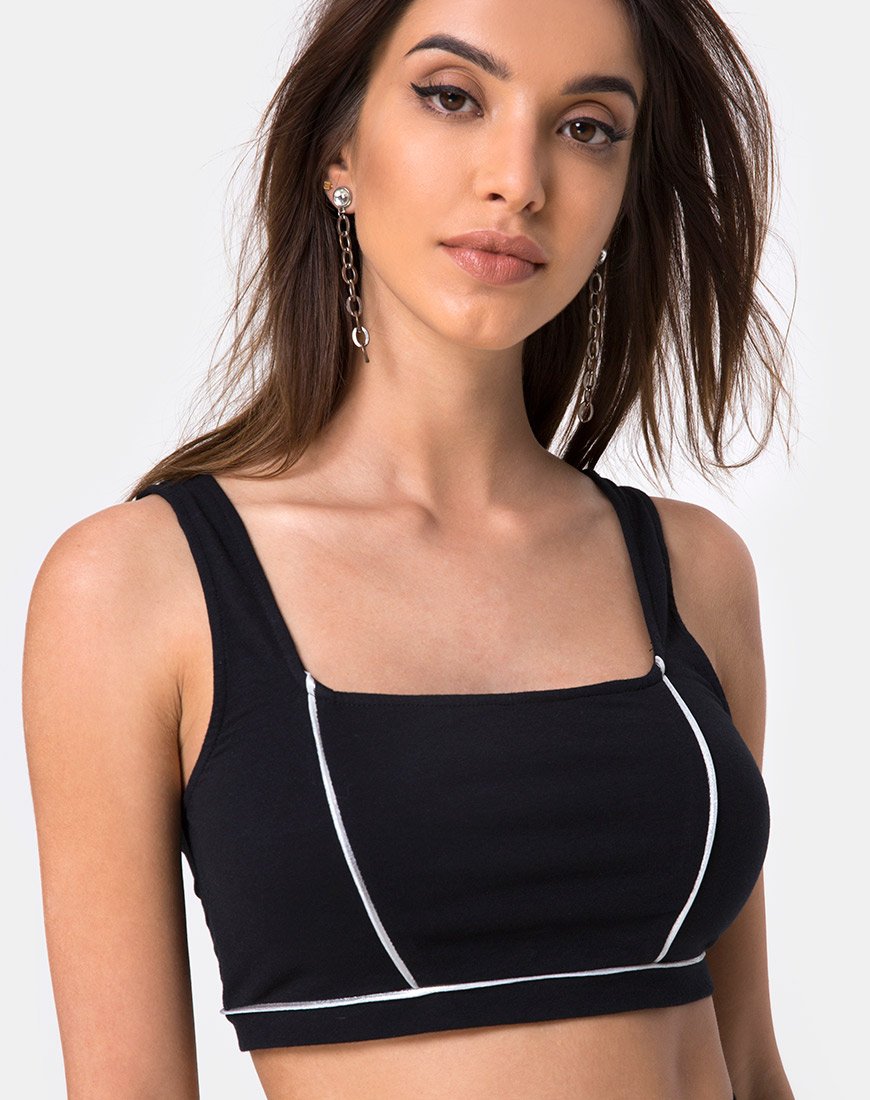 Shano Crop Top in zwart met witte biezen