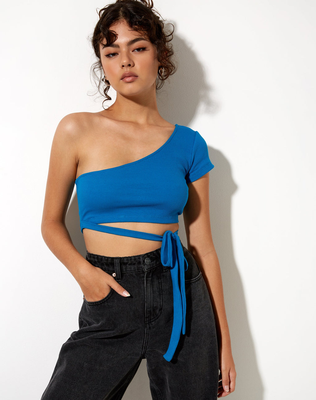 Shanon Gewatteerde Top in Rib Aqua