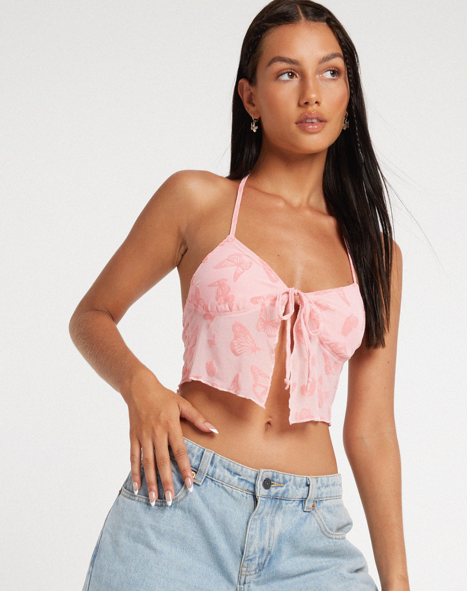 Afbeelding van Shara Crop Top in Butterfly Pink Flock