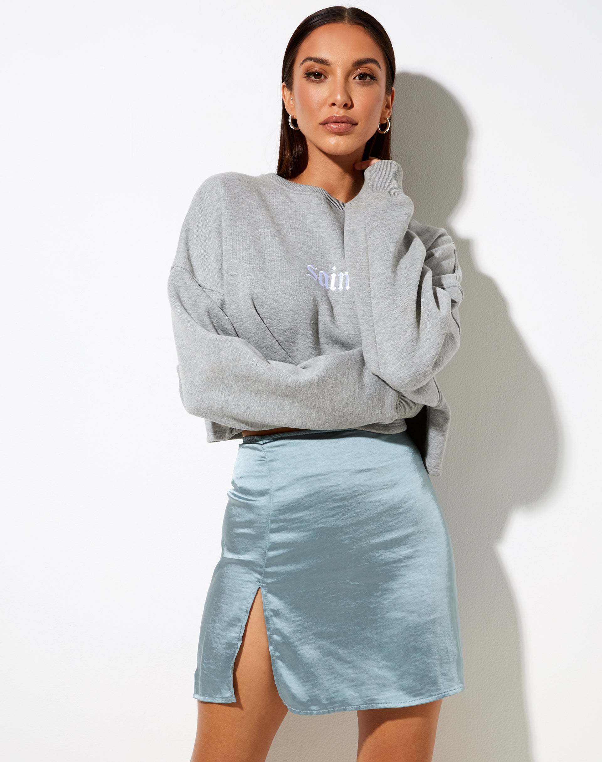 Afbeelding van SHENKA SKIRT SATIN SILVER BLUE#41