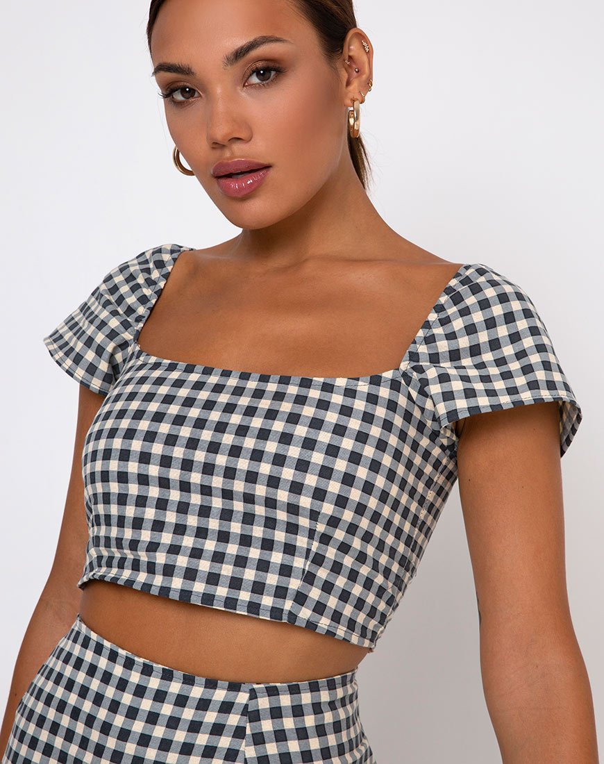 Cindy Crop Top in Gingham Crème