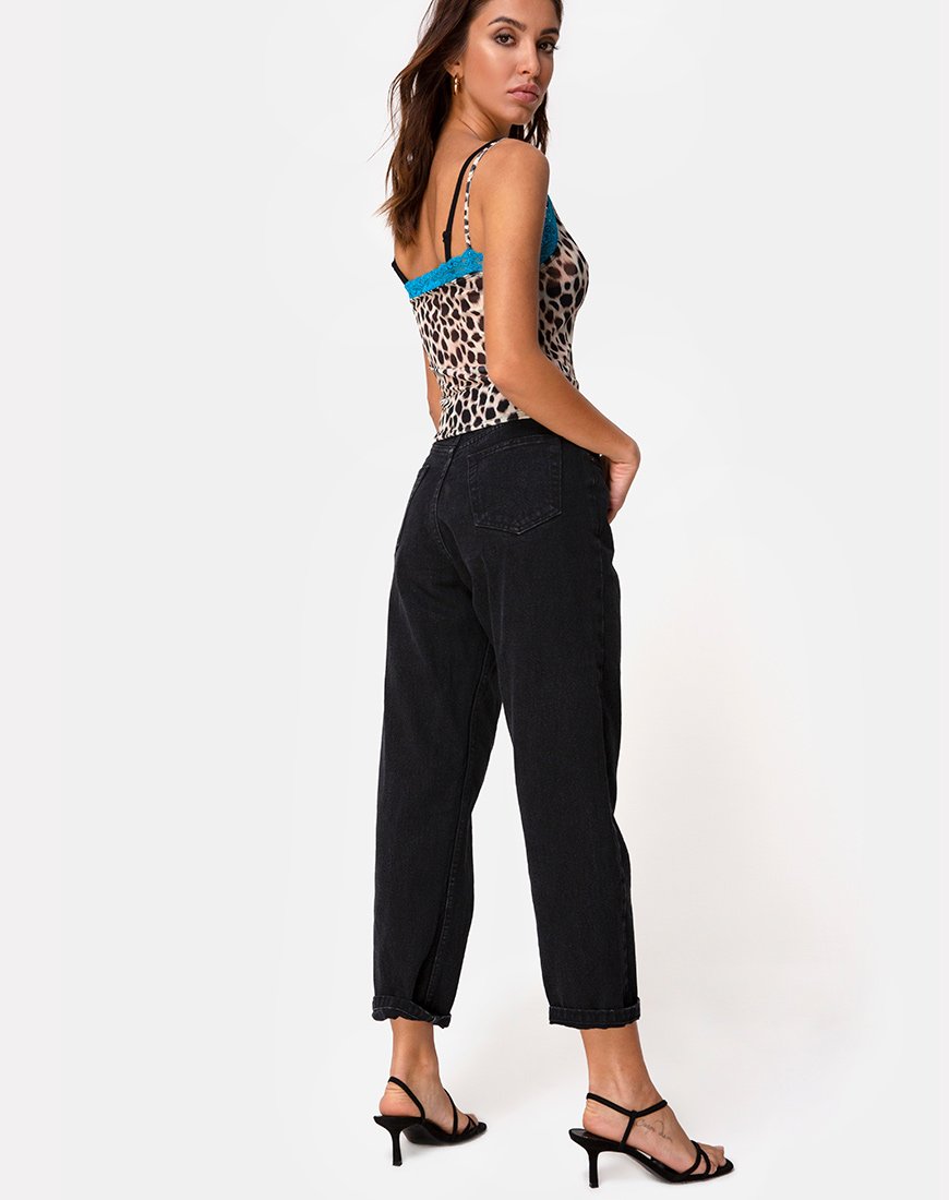 Afbeelding van Sheyla Top in Mesh Cheetah met Blauw Kant
