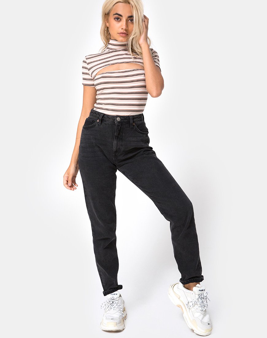 Afbeelding van Shidi Cutout Bodice in Rib Stripe Cream Black and Tan