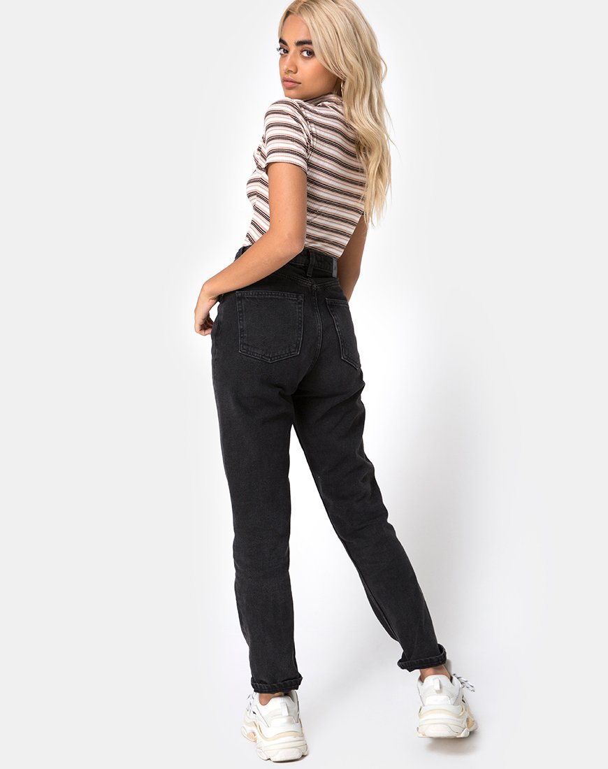 Afbeelding van Shidi Cutout Bodice in Rib Stripe Cream Black and Tan