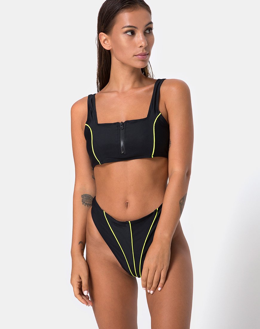 Afbeelding van Shielle Bikinitop in zwart met contrasterende biezen