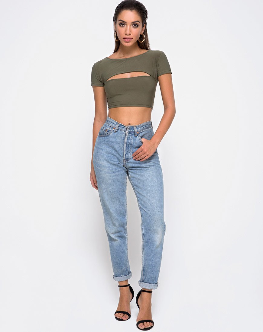 Afbeelding van Shim Cutout Crop Top in Khaki