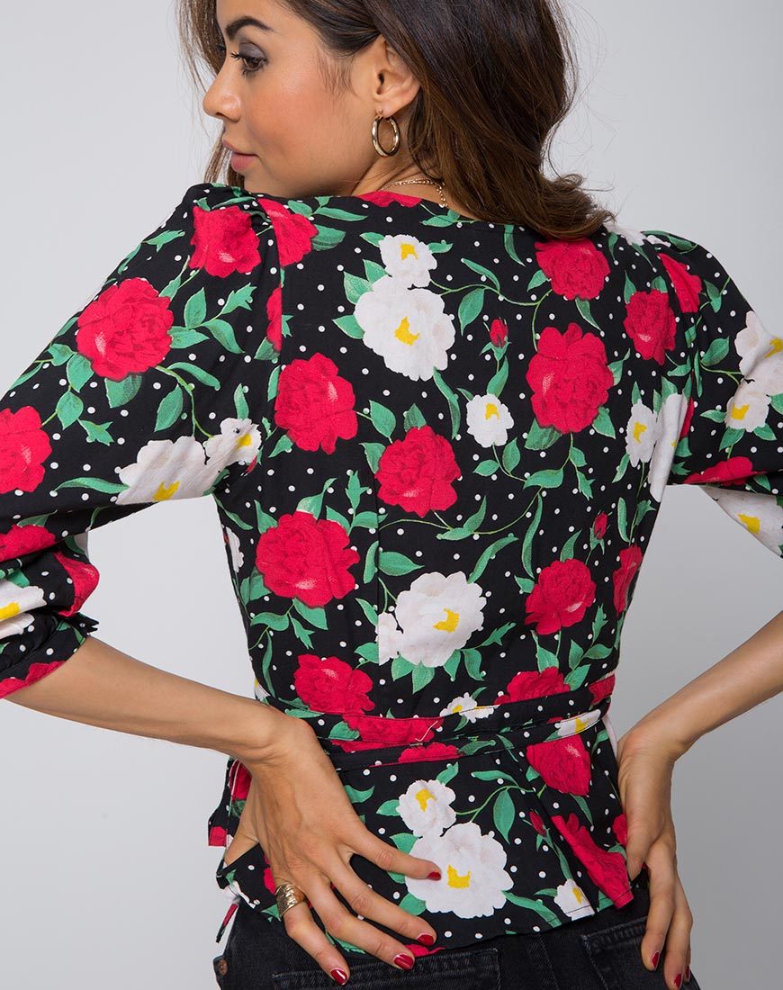 Shon Wrap Top in Polka Rose Zwart