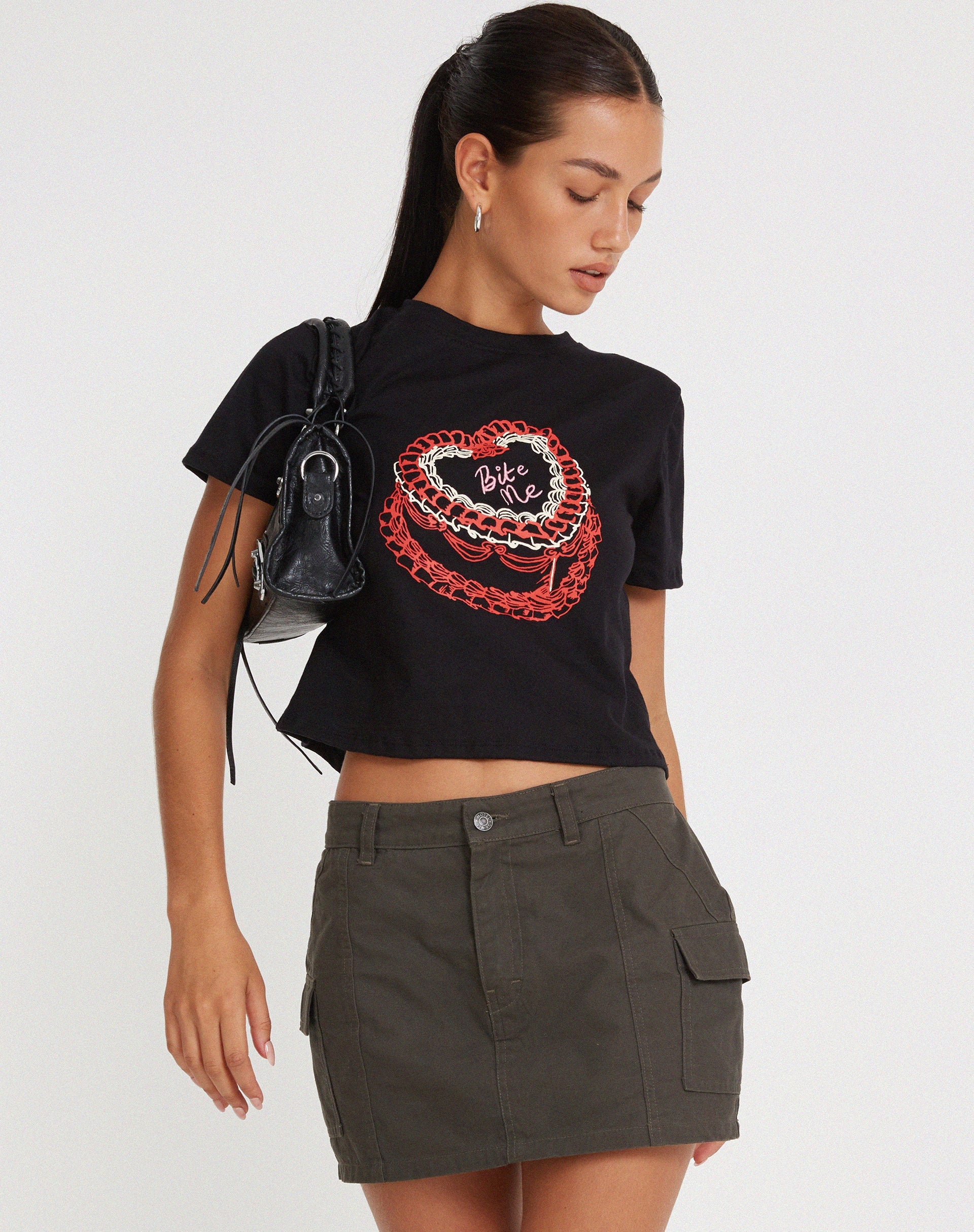 Shrunk T-shirt in zwart Bite Me