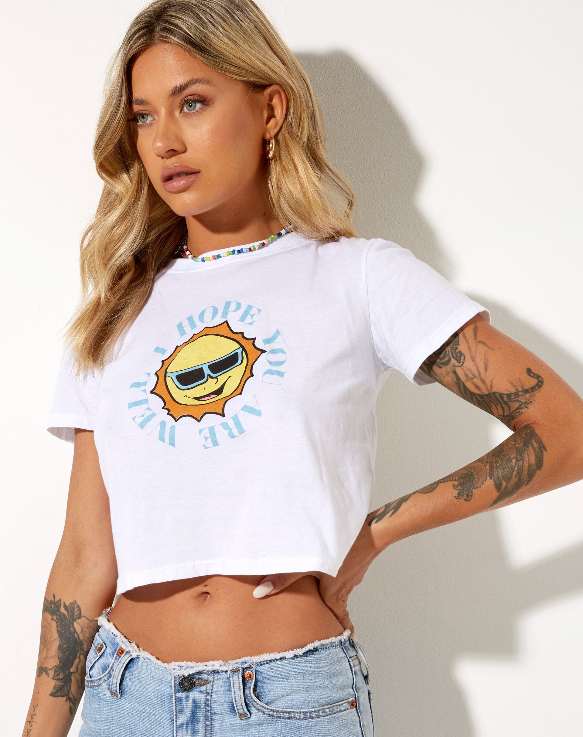 Afbeelding van Shrunk T-shirt in witte retro zon