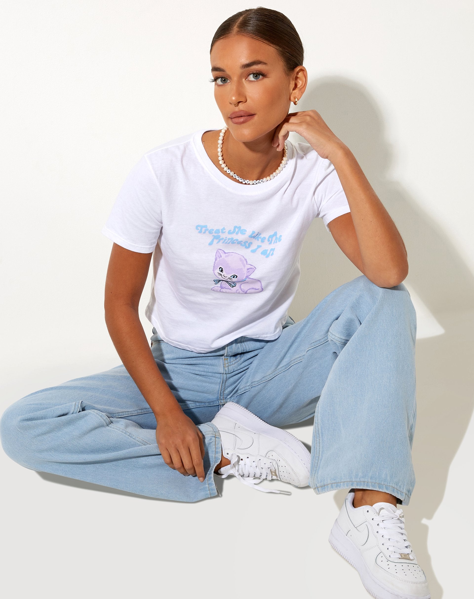 Afbeelding van Shrunk T-shirt in wit Dreamy Kittens
