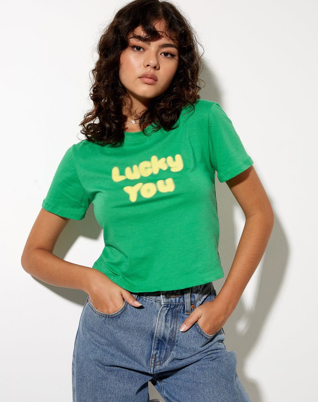 Gekrompen Tee in Green Lucky you